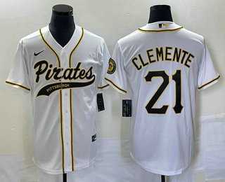 Men%27s Pittsburgh Pirates #21 Roberto Clemente White Cool Base Stitched Baseball Jersey